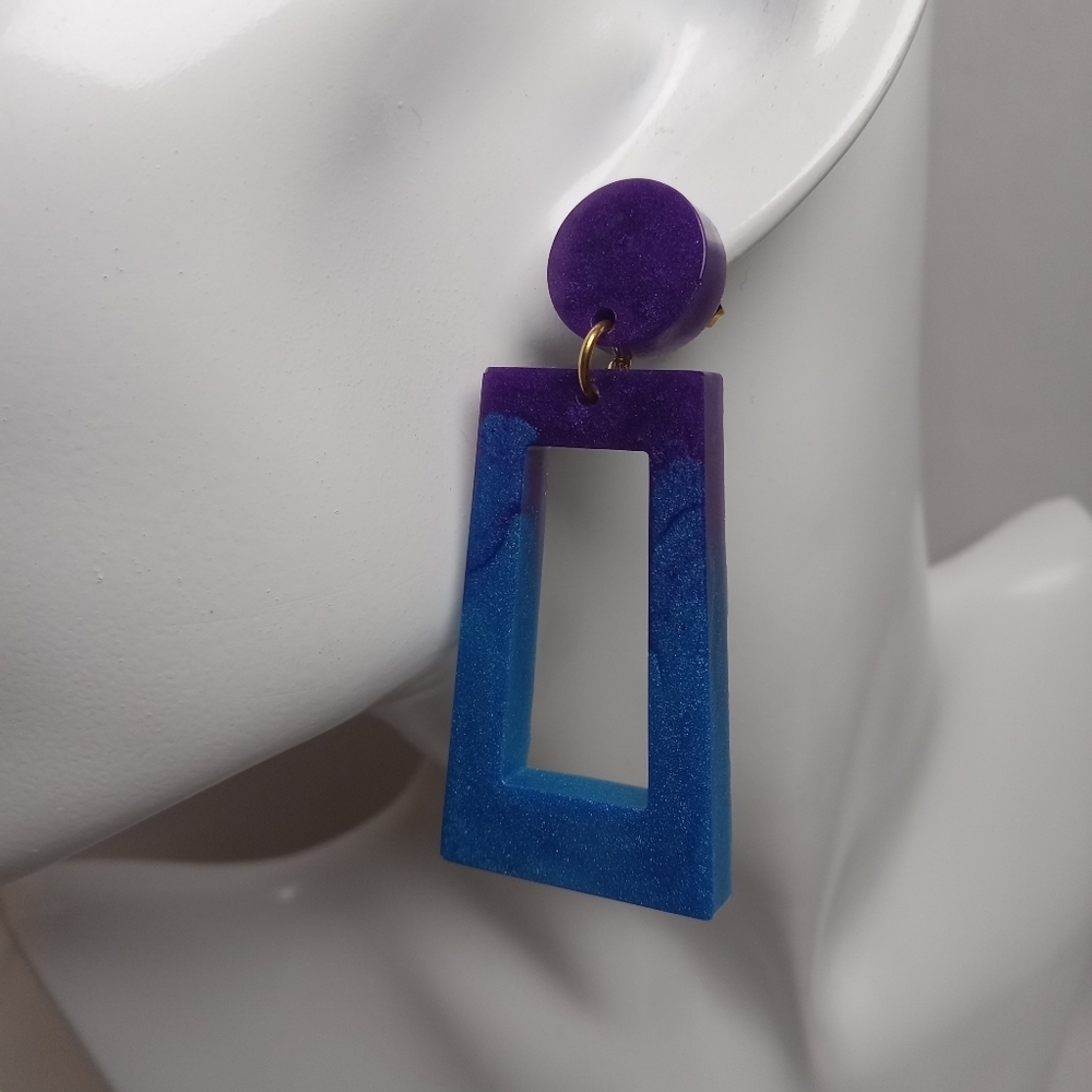 Purple and Blue Geometric Earrings - Picture 2 of 5
